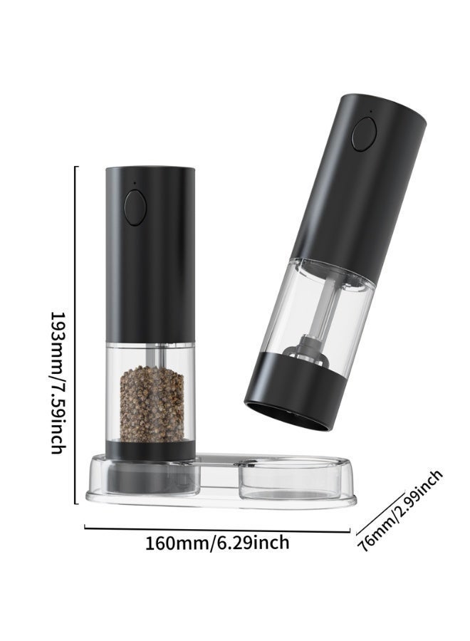 Interstella Electric Salt and Pepper Grinder Set, 2-Pack Automatic Mills with Adjustable Coarseness, Ceramic Blades, LED Light, Rechargeable USB Charging, BPA-Free – Matte Black - Image 3